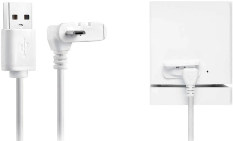 Close-up of white USB cable and connection port for Wyze Cam Outdoor Solar Panel 3 Pack White, 2W 5V Charging Keeps Your Outdoor Surveillance Camera Going Nonstop, Weatherproof Solar Charger Kit For Wyze Cam Outdoor, No Fuss Setup, Camera Not Included.