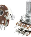 Two Pack Dual Potentiometer 10K Ohm PCB Mounted Linear Potentiometer With Knurled 13mm Shaft Top Adjustment 6mm Shaft Diameter 7mm Thread 18 By 9.4mm Base