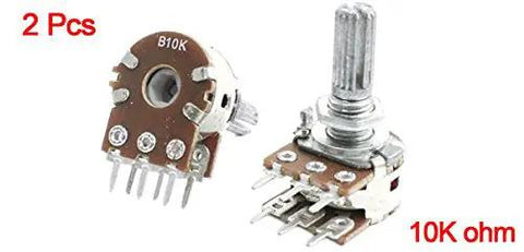 Two Pack Dual Potentiometer 10K Ohm PCB Mounted Linear Potentiometer With Knurled 13mm Shaft Top Adjustment 6mm Shaft Diameter 7mm Thread 18 By 9.4mm Base
