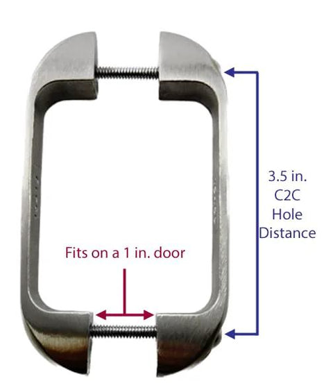 Cast Stainless Steel Dual Sided Door Pull Set For 1 Inch Doors with 3.5 in C2C hole distance and fasteners, ideal for rust resistance.