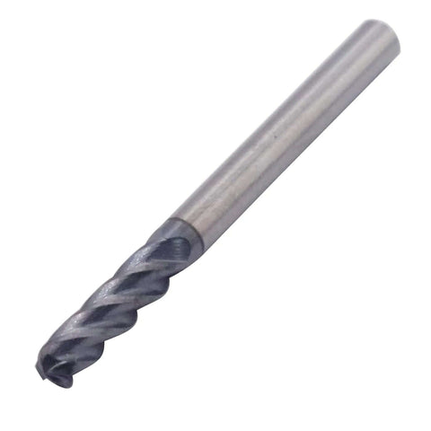 Ball nose end mill, solid carbide, AlTiN coated, 1/8 in dia, 4-flute, close-up