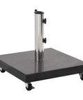 Rock Solid Parasol Base In Black Granite With Stainless Steel Construction Square Design Heavy Duty Medium Outdoor Umbrella Stand