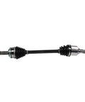 Left Front CV Axle Shaft Assembly Built To Crush Potholes With Plug And Play Fitment, black rubber boots, steel parts.