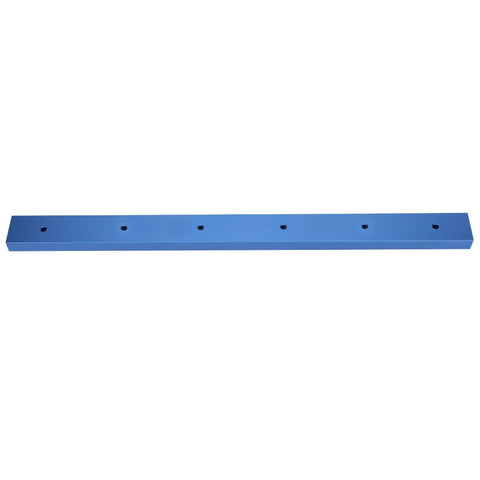 Pro Grade Aluminum T Track Miter Jig for Router Table Fence Guide in blue anodized finish, showing straight length with holes.
