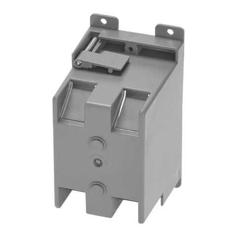 Front view of One Gang 14 Cu In PVC Old Construction Electrical Switch And Outlet Junction Box For Old Work Retrofit Ready J Box With Screws ETL Listed Two Hour Fire Rating Gray 10 Pack.