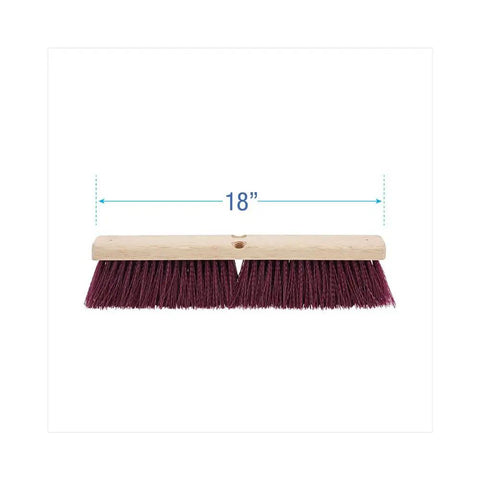 Straight Up Heavy Duty 18 Inch Floor Brush Head Featuring A Rock Solid Hardwood Block And Tough Maroon Polypropylene Bristles For Serious Industrial Sweeping Duties Handles Sold Separately, showing 18 inch length.