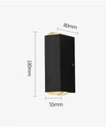 Modern Led Outdoor Wall Sconce,2-Pack 20w Updown Wall Wash Light,Black Metal Ip65 measuring 18cm high and 8cm wide.