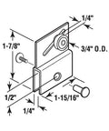 Diagram of 3/4 Inch Flat Edge Nylon Ball Bearing Roller Assembly For Frameless Sliding Shower Doors Chrome Finish, dimensions displayed.