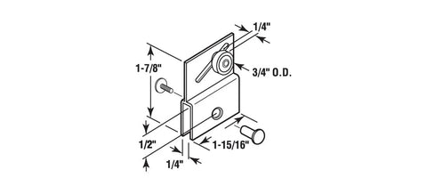 Diagram of 3/4 Inch Flat Edge Nylon Ball Bearing Roller Assembly For Frameless Sliding Shower Doors Chrome Finish, dimensions displayed.