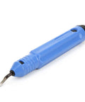 Heavy Duty Deburring Tool Kit For 3D Printers With Durable Alloy Construction And Ergonomic Grip, blue handle detail, ergonomic design.