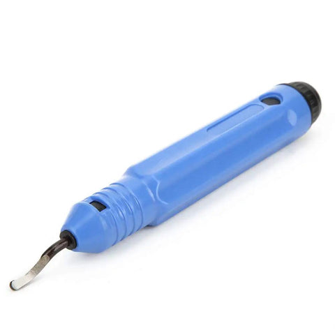 Heavy Duty Deburring Tool Kit For 3D Printers With Durable Alloy Construction And Ergonomic Grip, blue handle detail, ergonomic design.
