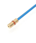 Heavy Duty MIG Wire Supply Tube Compatible With OTC 200A 350A 500A Second Gen Welders Co2 Cold Feed Line Replacement For Tough Job Sites, showing blue reinforced wire with brass fitting.