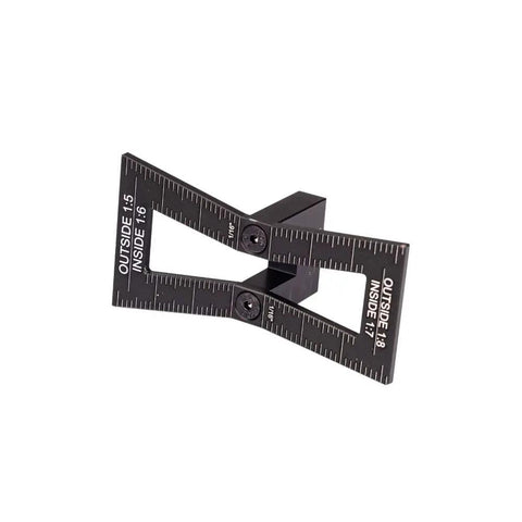 Big League Woodworking Dovetail Marker Jig Template For Crisp Tapered Joints featuring precise etched angles in black aluminum.