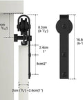 Image showing dimensions of the Two And A Half Foot Sliding Barn Door Hardware Kit For Single Door TV Stands And Small Cabinets J Shaped Hanger System With Carbon Steel Track Frosted Black Finish Stainless Steel Wheel Bearings And Nylon Rollers For Quiet Smooth Operation No Cabinet with detailed measurements.