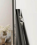 Side view of 40 In X 84 In Full Lite Frosted Glass Black Steel Frame Interior Sliding Barn Door With Hidden Track System