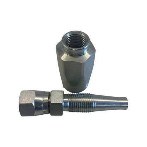 Hydraulic hose fitting set, 3/8 in JIC, steel, reusable 2-piece thread-on for field repair