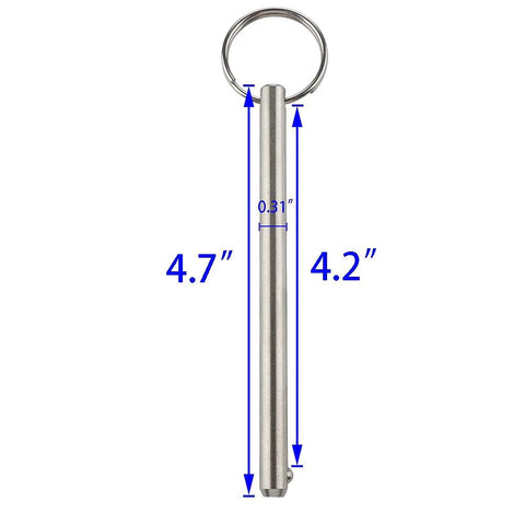 Two-pack stainless steel quick-release pin with ring; 5/16 in diameter, 4.72 in overall length, front view