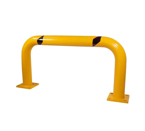 Two Pack Rugged Industrial Grade High Profile Steel Guard Rail Safety Barrier Yellow Powder Coat With Black Visibility Stripes
