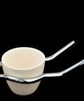 8 Inch Stainless Steel Crucible Tongs Pro Grade Lab Tool gripping a crucible with anti-rust and anti-corrosion grip visible