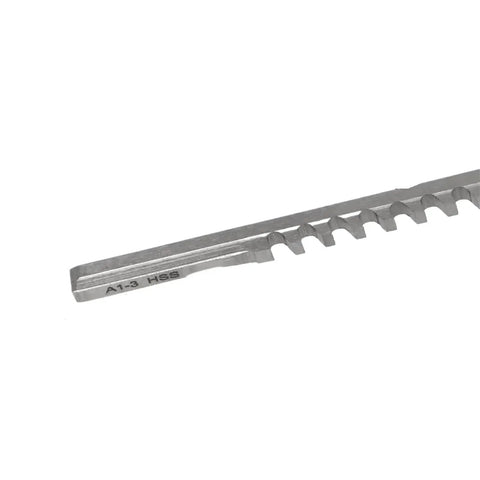 Push Type Keyway Broach Tool 3mm HSS Cutter For CNC Router Metalworking A1 Metric Size, close-up view showing teeth and material.