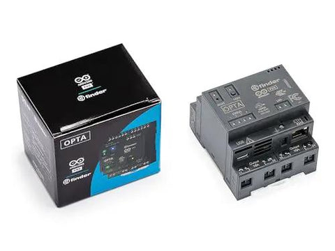 Industrial-Grade IoT Controller With RS485 Communication, box and unit, rugged design for automation and control systems, close-up view.