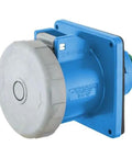 Badass Heavy Duty IEC Pin And Sleeve Receptacle 20 Amp 250 Volt 3 Pole 4 Wire Watertight Blue Socket Screw Mount Thermoplastic side view