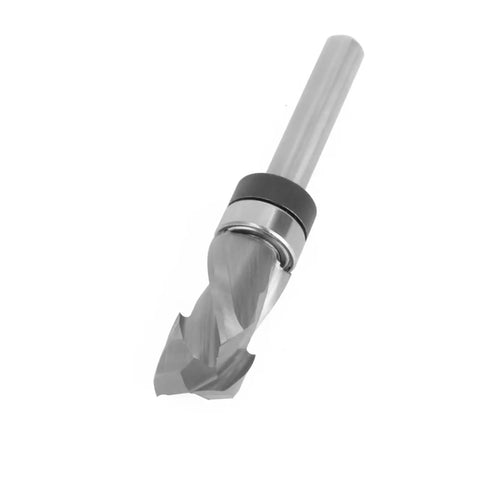 Heavy Duty Compression Flush Trim Router Bit With 1/4 Inch Solid Carbide Shank for precise veneer cuts with a smooth finish.