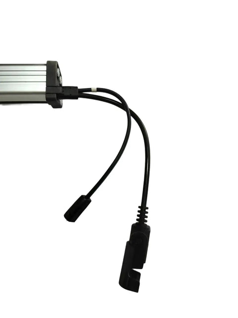 Power Recliner Motor Replacement With Cord Linear Actuator KDPT005-144 side view, aluminum finish, with attached cords for sofa lift.