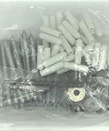 Storm Ready Door And Window Permanent Hurricane Anchoring Kit For Shutter Systems Plywood And Metal Panels With Forty Anchor Points Includes Drill Bit Hex Nut Driver Vinyl Screw Protectors And One Quarter Inch By Two And One Quarter Inch Anchors Silver, showing screws and protectors in packaging.