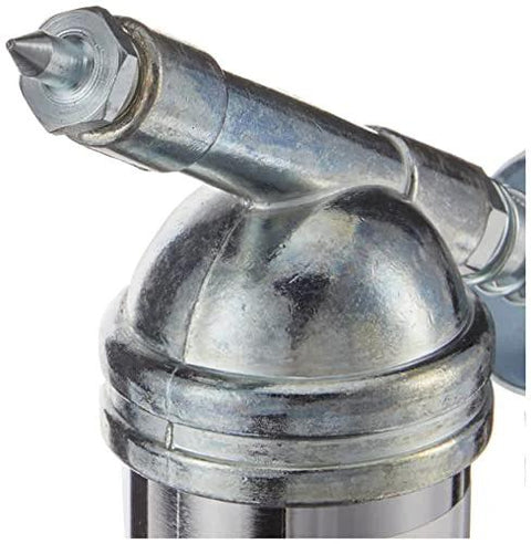 Close-up of mini grease gun for precise lubrication with needle nozzle