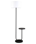 Tray Table Floor Lamp With White Drum Fabric Shade In Blackened Bronze Finish 65 Inches Tall Modern Sleek Lighting For Living Room Or Office