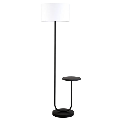 Tray Table Floor Lamp With White Drum Fabric Shade In Blackened Bronze Finish 65 Inches Tall Modern Sleek Lighting For Living Room Or Office