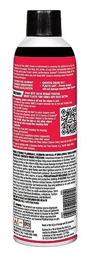 Back view of Professional Mass Air Flow Sensor Cleaner Spray 11 Oz, aerosol can with instructions and safety information visible.