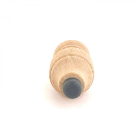 3 5/8 Inch Wall Mount Victorian Maple Wood Door Stopper With Rubber Tip, unfinished maple, end view showing rubber tip.