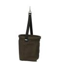 Canvas Tapered-Bottom Tool Bucket With Two Interior Pockets And Snap Clip Made From No 10 Canvas 8 Inch High And 6.5 Inch Diameter