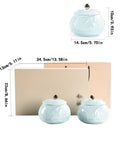 Premium Ceramic Sugar Jar And Airtight Tea Canister Keeps Coffee Stash Crisp displayed with dimensions on a neutral background.