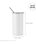 20 Oz Fatty Sublimation Tumbler Set White Stainless Steel Cups With Lids And Metal Straws For Cricut Mug Press Printing Bright Sublimation Coating Durable Build Ready For Custom Designs 4 Pack