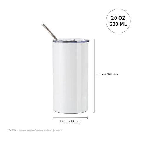 20 Oz Fatty Sublimation Tumbler Set White Stainless Steel Cups With Lids And Metal Straws For Cricut Mug Press Printing Bright Sublimation Coating Durable Build Ready For Custom Designs 4 Pack