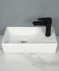USZWBY Vessel Sinks Ceramic Vessel Sink Modern Minimalist Wall-Mounted Washbasin Square Washing Bowl with black faucet.