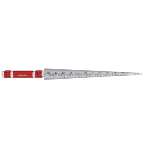 Stainless Steel Conical Bore Gauge For Precise Hole Inspection with tapered ruler showing full round diameter scale, side view.