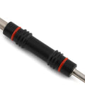 Racer Pro Bike Patch Tool Boasts Twin Tube Magazine With Four Preloaded Plugs For Swift Fix Flats Anywhere, black and silver tool with metallic tip.
