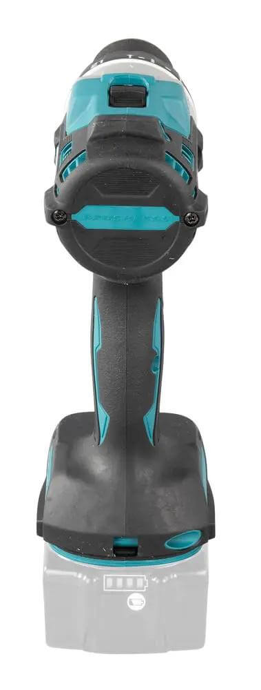 Top Shelf 18V Brushless Cordless Combi Drill Featuring Hammer Drilling 13Mm Chuck Two Speed Control And 21 Torque Settings viewed from the top.