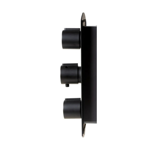 HomeStock Modern Thermostatic Shower System with Separate Temperature & Pressure Controls, Matte Black Finish side view with controls.