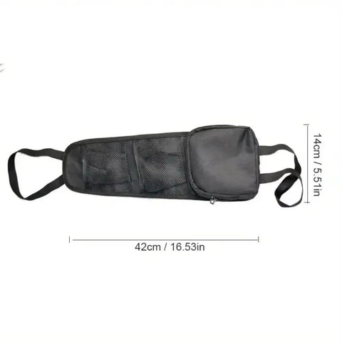 Game Changer Car Seat Side Organizer For Tesla Cybertruck With Dual Mesh Slots And A Secure Zipper Pocket To Keep Your Rig Clean And Banish Cargo Chaos On Daily Drives, measuring 42cm x 14cm, made from durable Oxford fabric.