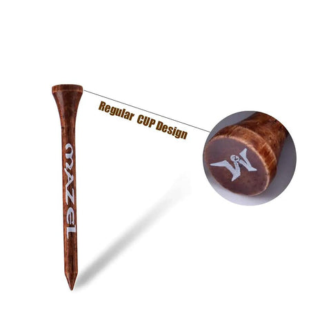 Natural Wood And Bamboo Golf Tees In Two Sizes 2 3 Quarter Inch And 3 1 Quarter Inch Pack Of 50 Or 120 For Reduced Friction And Side Spin Plus Stable Cup Head Black And Brown For Game Day, showing regular cup design detail.