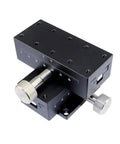 Rock Solid Precision XY Dovetail Translation Stage With 60 Mm Travel And Pinion Rack Drive, 40 X 90 Mm Table, Lockable Moving Platform, Modular XY XZ Or XYZ Configurations, Built For Nano Positioning, Optics, And Microfabrication, black metal stage