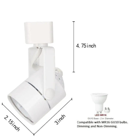 MR16 GU10 Halo Track Lighting Heads 4 Pack ETL Listed White Adjustable Track Heads dimensions and bulb compatibility