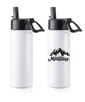 4 Pack Sublimation Blank Kids Tumbler 18 Oz White Stainless Steel Water Bottles With Straws and black handles, mountain design