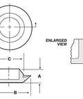 Diagram of one half inch white plastic flush hole plugs with snap in head for sheet metal holes; side and top view details.