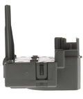 WR08X22874 Refrigerator Overload Relay Kit And Heavy Duty Compressor Starter side view showcasing gray component design.